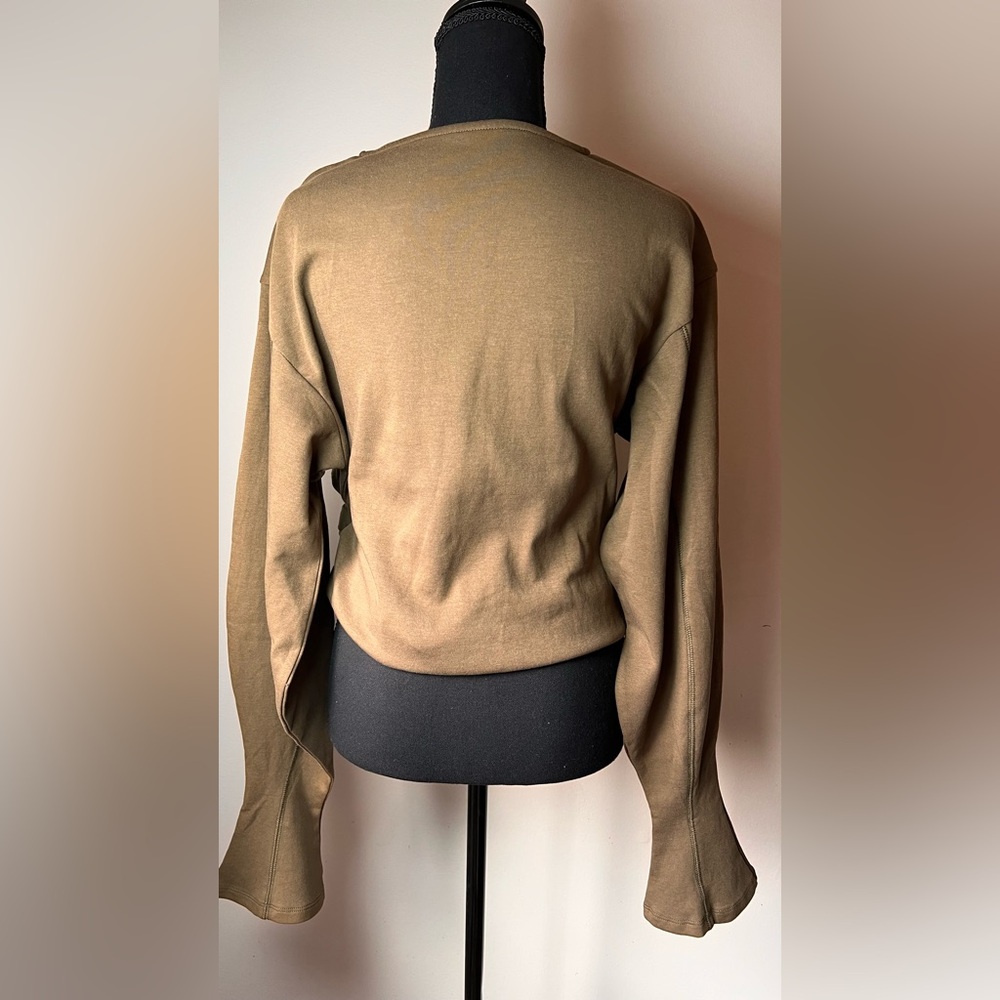 Commense Olive Green Blouse with Waist Tie and Buttoned Cuffs - Picture 3 of 10